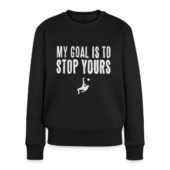 Abwehrspieler und Abwehrchef Fußball - Frauen Premium Bio Pullover - Schwarz - Vorne - Julia (174cm)