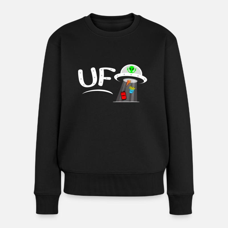 UFO 🖤💙 und Universum - Frauen Premium Bio Pullover - Schwarz