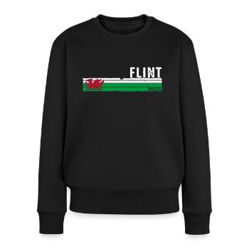 Entdecken Sie das Retro-inspirierte Stadtdesign von Flint Wales - Frauen Premium Bio Pullover - Schwarz - Vorne - Julia (174cm)