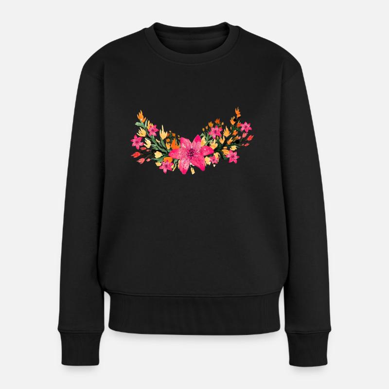 Blume - Frauen Premium Bio Pullover - Schwarz