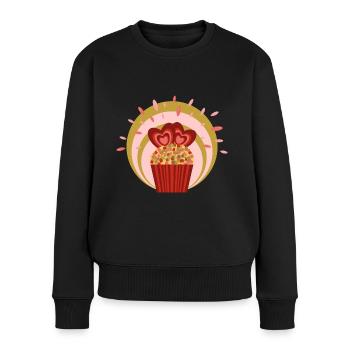 Rhabarber Kuchen Liebe mit viel Herz. - Frauen Premium Bio Pullover - Schwarz - Vorne - Julia (174cm)