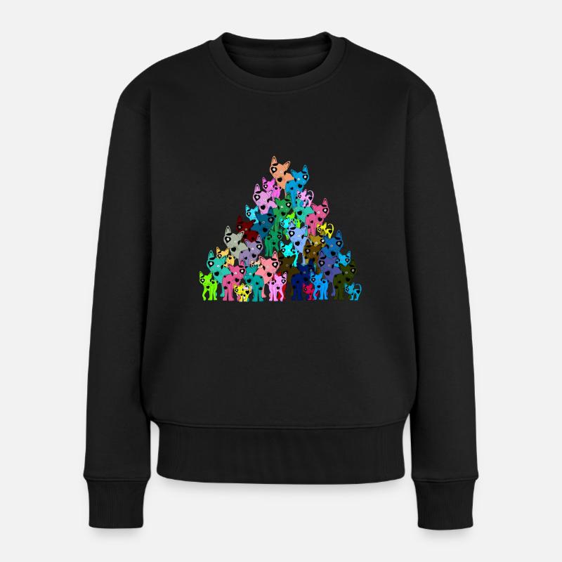 Katzen Katzen Katzen in bunten Farbmuster Kinder - Frauen Premium Bio Pullover - Schwarz