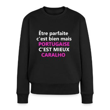 être parfaite mais PORTUGAISE c'est mieux - Pull Premium bio Femme - noir - Devant - Julia (174cm)