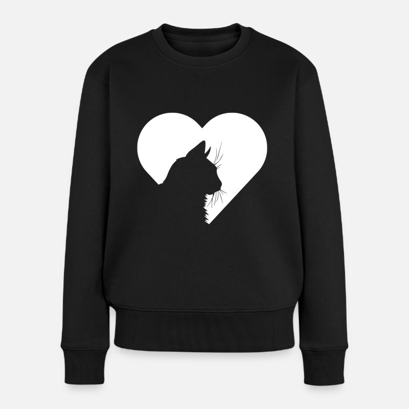 Katze Herz - Frauen Premium Bio Pullover - Schwarz