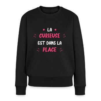 La curieuse est dans la place - Pull Premium bio Femme - noir - Devant - Julia (174cm)
