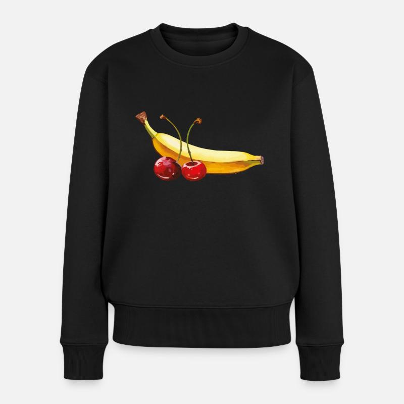 banane kirschen - Frauen Premium Bio Pullover - Schwarz