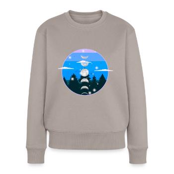 Wald Natur Mondphase Mond mystisch - Frauen Premium Bio Pullover - Taupe - Vorne - Julia (174cm)