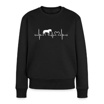 Pferde Hufeisen Herzschlag Reiter Pferdesprüche - Frauen Premium Bio Pullover - Schwarz - Vorne - Julia (174cm)