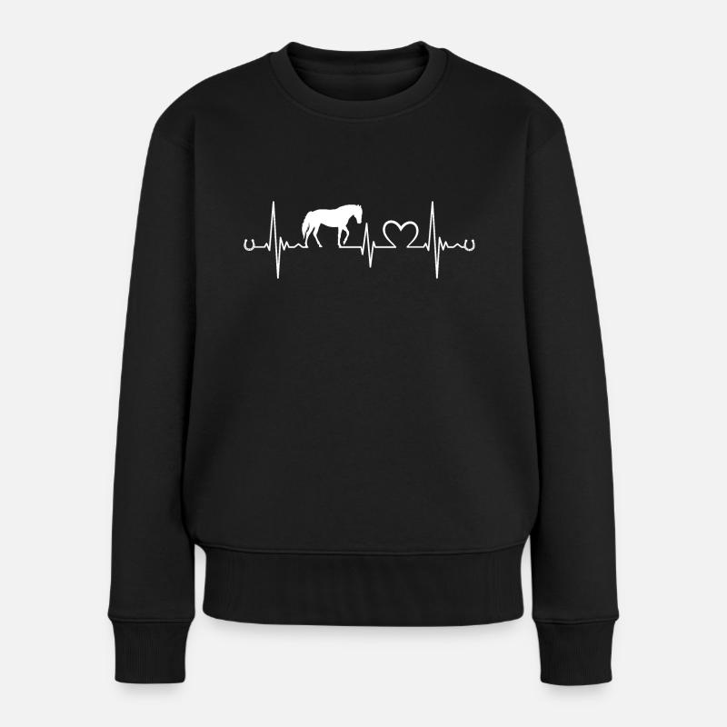 Pferde Hufeisen Herzschlag Reiter Pferdesprüche - Frauen Premium Bio Pullover - Schwarz