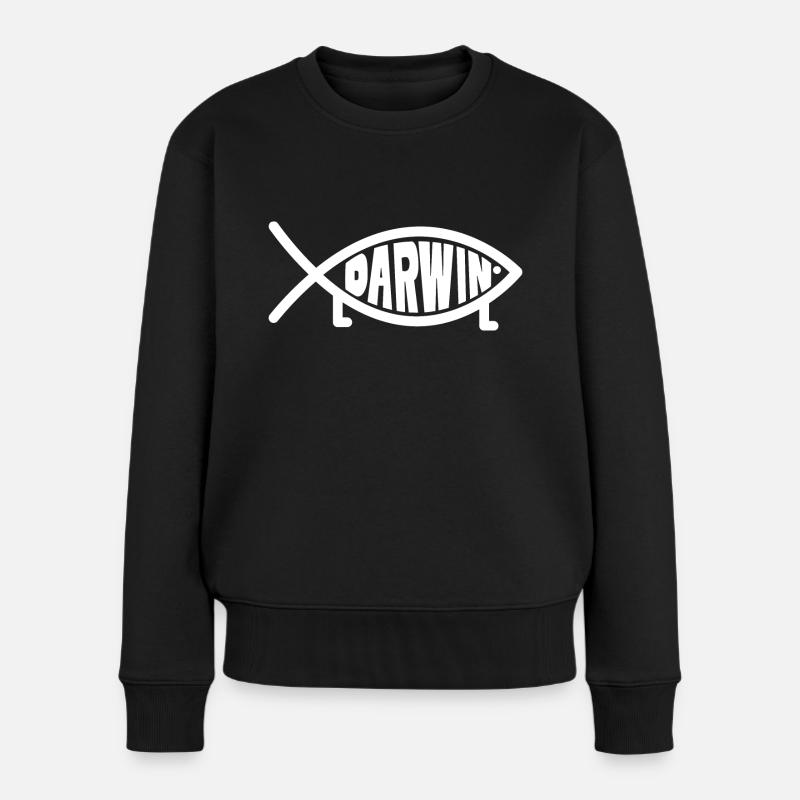 Darwin Fisch mit Beinen - Jesus Fisch - Frauen Premium Bio Pullover - Schwarz