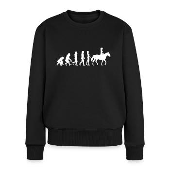 Reiten Pferd evolution Entwicklung Frau lustig - Frauen Premium Bio Pullover - Schwarz - Vorne - Julia (174cm)