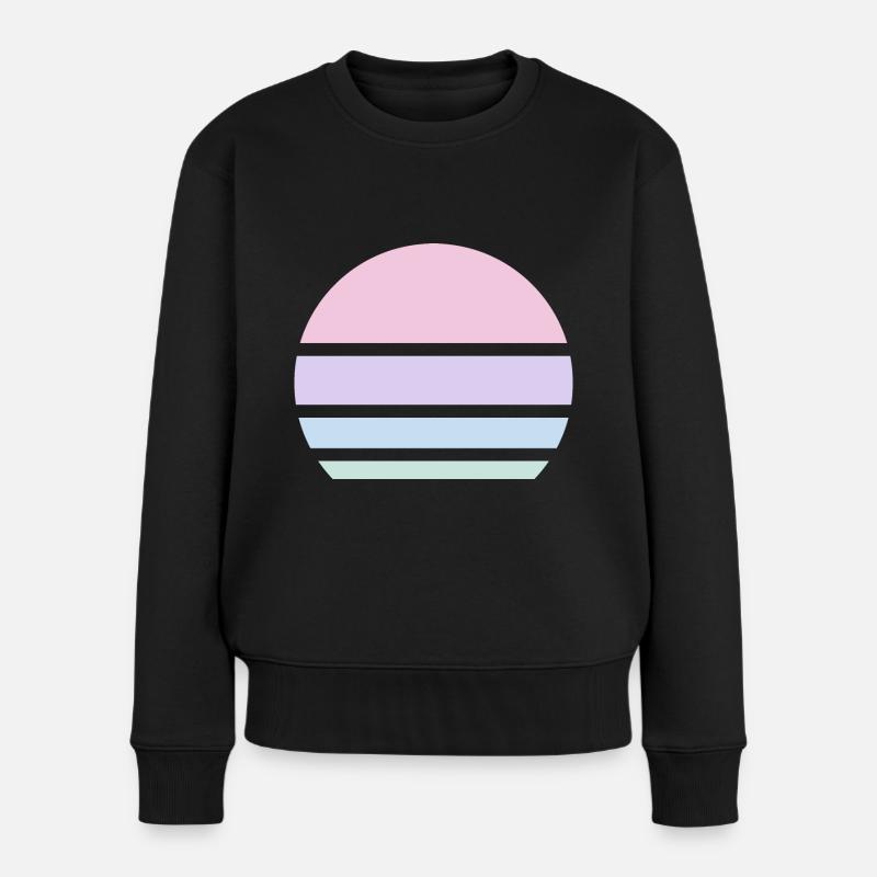 Sonne Pastell Retro Muster Vintage - Frauen Premium Bio Pullover - Schwarz