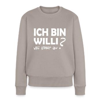 Geschenk für Willi - Frauen Premium Bio Pullover - Taupe - Vorne - Julia (174cm)