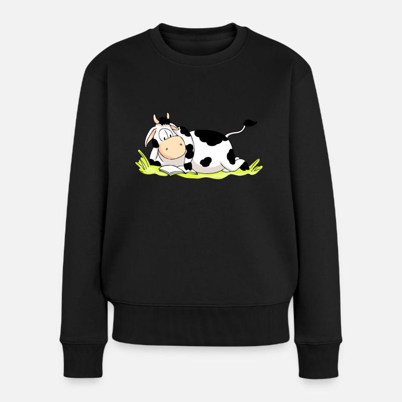 Reading Cow - Frauen Premium Bio Pullover - Schwarz