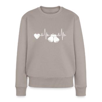 Boxer Kampfsport Herzschlag Boxhandschuhe Boxen - Frauen Premium Bio Pullover - Taupe - Vorne - Julia (174cm)