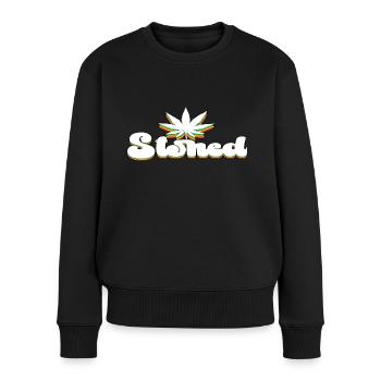 Stoned Weed Leaf - Frauen Premium Bio Pullover - Schwarz - Vorne - Julia (174cm)
