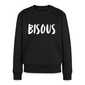 Bisous. Picorer. Baiser. Bisous. Un mot, une chemise - Pull Premium bio Femme - noir - Devant - Julia (174cm)