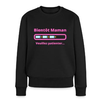Bientôt Maman veuillez patienter - future Maman - Pull Premium bio Femme - noir - Devant - Julia (174cm)