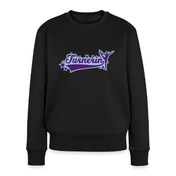 Turnerin Schriftzug 01 - Frauen Premium Bio Pullover - Schwarz - Vorne - Julia (174cm)
