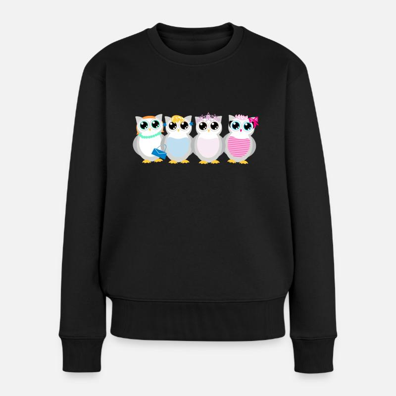 Eulen - Frauen Premium Bio Pullover - Schwarz