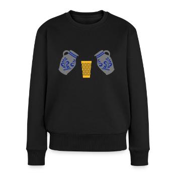 Geripptes mit Bembel - Frauen Premium Bio Pullover - Schwarz - Vorne - Julia (174cm)
