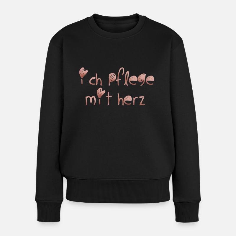 Ich pflege mit Herz - Frauen Premium Bio Pullover - Schwarz