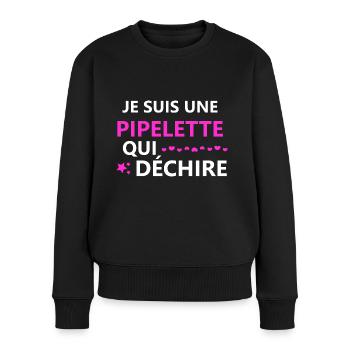 Je suis une pipelette - Pull Premium bio Femme - noir - Devant - Julia (174cm)