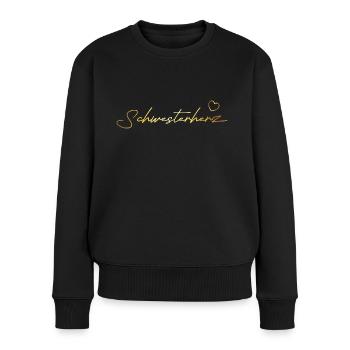 Schwesterherz in Gold - Frauen Premium Bio Pullover - Schwarz - Vorne - Julia (174cm)