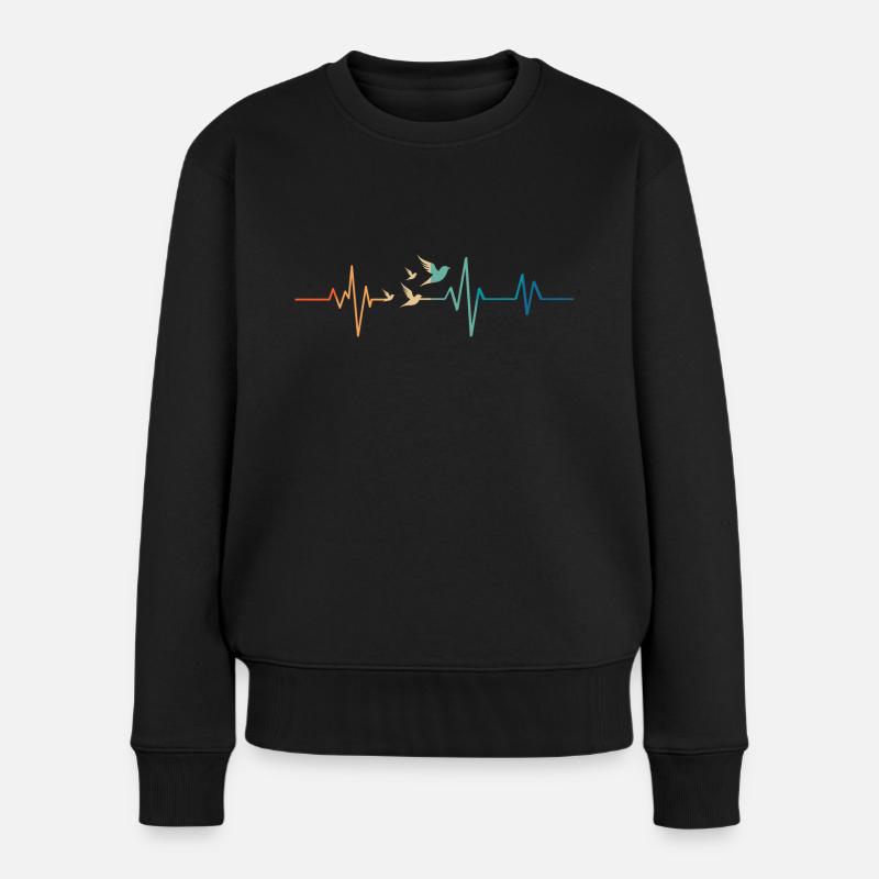 Herzschlag Retro Fliegender Vogel - Frauen Premium Bio Pullover - Schwarz