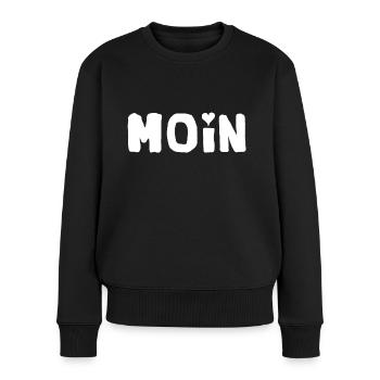 Moin mit Herz - Frauen Premium Bio Pullover - Schwarz - Vorne - Julia (174cm)