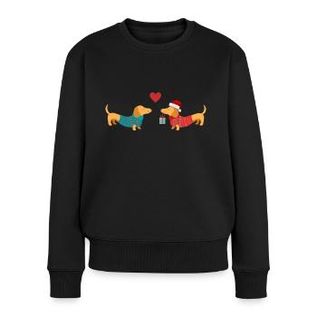 Weihnachts-Dackel | Dackel bekommt Geschenk | Love - Frauen Premium Bio Pullover - Schwarz - Vorne - Julia (174cm)