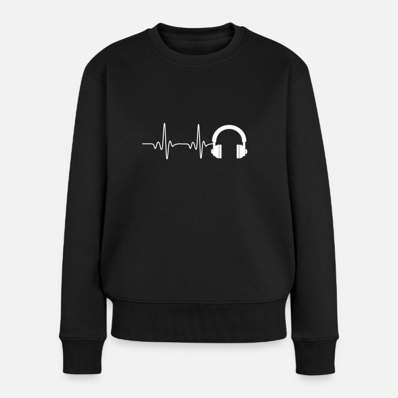 Heartbeat Kopfhörer weiss - Frauen Premium Bio Pullover - Schwarz