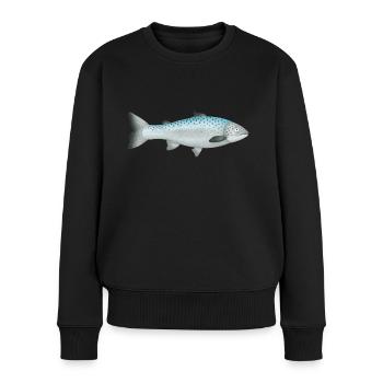 Lachs - Frauen Premium Bio Pullover - Schwarz - Vorne - Julia (174cm)