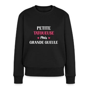 Petite Tatoueuse mais grande gueule - Pull Premium bio Femme - noir - Devant - Julia (174cm)