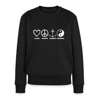 Peace Frieden Freiheit Liebe - Frauen Premium Bio Pullover - Schwarz - Vorne - Julia (174cm)