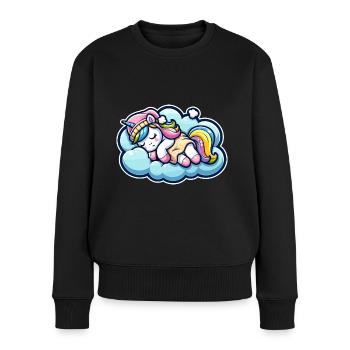 Licorne Licorne dormant sur un nuage moelleux - Pull Premium bio Femme - noir - Devant - Julia (174cm)