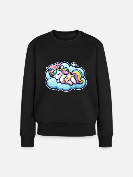 Einhorn Unicorn schläft auf flauschiger Wolke - Frauen Premium Bio Pullover - Schwarz