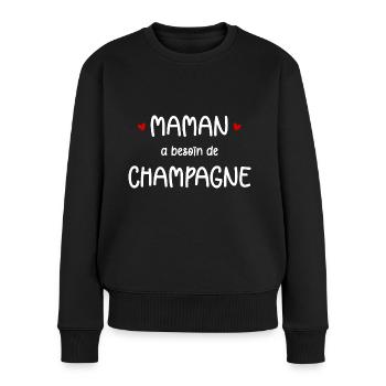 Maman a besoin de - Pull Premium bio Femme - noir - Devant - Julia (174cm)