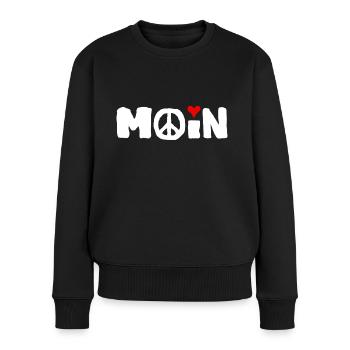 Peace Frieden Freiheit Liebe Moin - Frauen Premium Bio Pullover - Schwarz - Vorne - Julia (174cm)