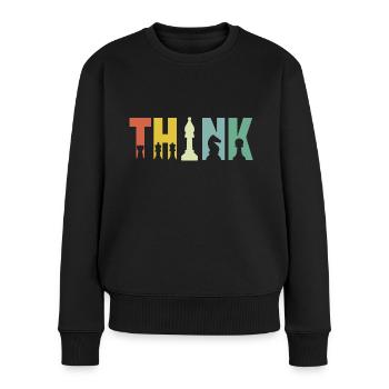 Think Schach Schachfiguren - Frauen Premium Bio Pullover - Schwarz - Vorne - Julia (174cm)