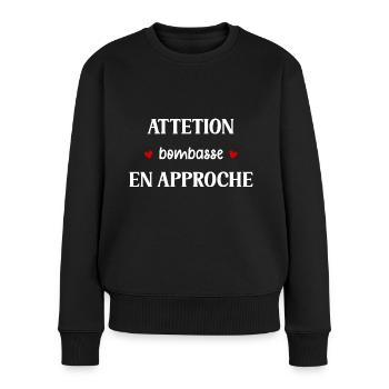 Attention bombasse en approche - Pull Premium bio Femme - noir - Devant - Julia (174cm)