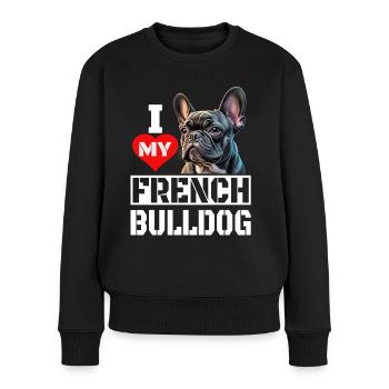 Ich Liebe meine Französische Bulldogge - Frauen Premium Bio Pullover - Schwarz - Vorne - Julia (174cm)