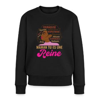 Joyeuse fête maman femme afro reine africaine noir - Pull Premium bio Femme - noir - Devant - Julia (174cm)