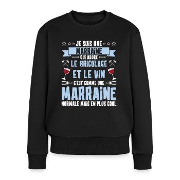 marraine bricoleuse humour vin apéro cool - Pull Premium bio Femme - noir - Devant - Julia (174cm)