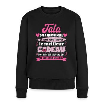 Meilleur cadeau tata citation coeur ruban - Pull Premium bio Femme - noir - Devant - Julia (174cm)