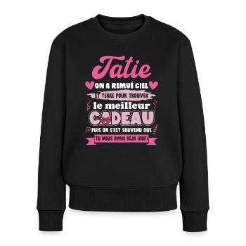 Meilleur cadeau tatie citation coeur ruban coeur - Pull Premium bio Femme - noir - Devant - Julia (174cm)