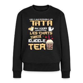 tata chats bubble tea kawaii mangas - Pull Premium bio Femme - noir - Devant - Julia (174cm)