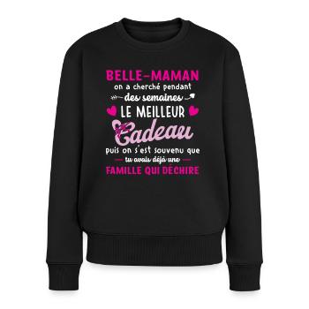 Meilleur cadeau belle maman citation coeur ruban - Pull Premium bio Femme - noir - Devant - Julia (174cm)