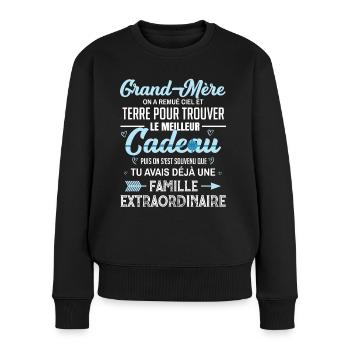 Meilleur cadeau grand mère citation coeur ruban - Pull Premium bio Femme - noir - Devant - Julia (174cm)