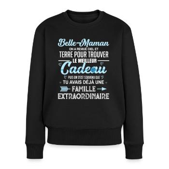 Meilleur cadeau belle maman citation coeur ruban - Pull Premium bio Femme - noir - Devant - Julia (174cm)